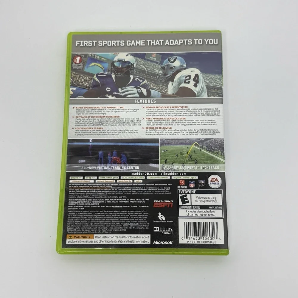 Madden NFL 09 (Microsoft Xbox 360, 2008) CIB Complete w/ Manual Tested Working